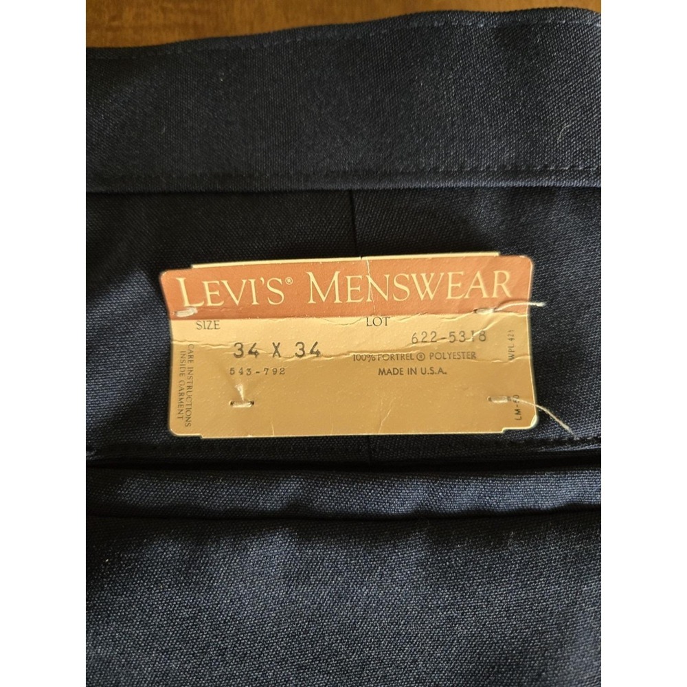 Vintage Levi's Menswear Polyester Pants Navy Blue 34 X 34 Made In USA NWT New